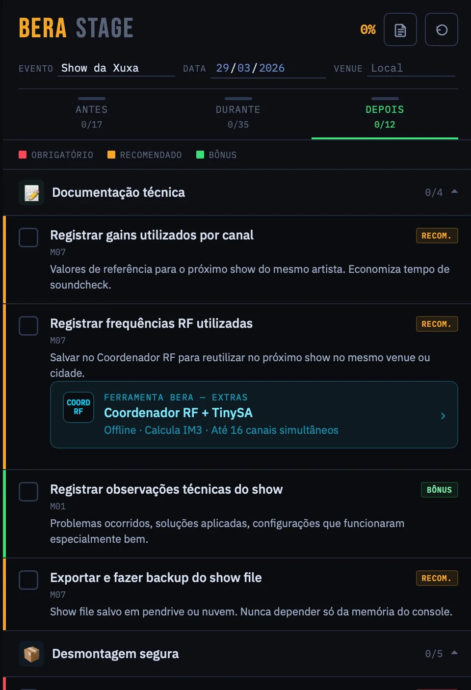 BERA Stage — App de campo PWA