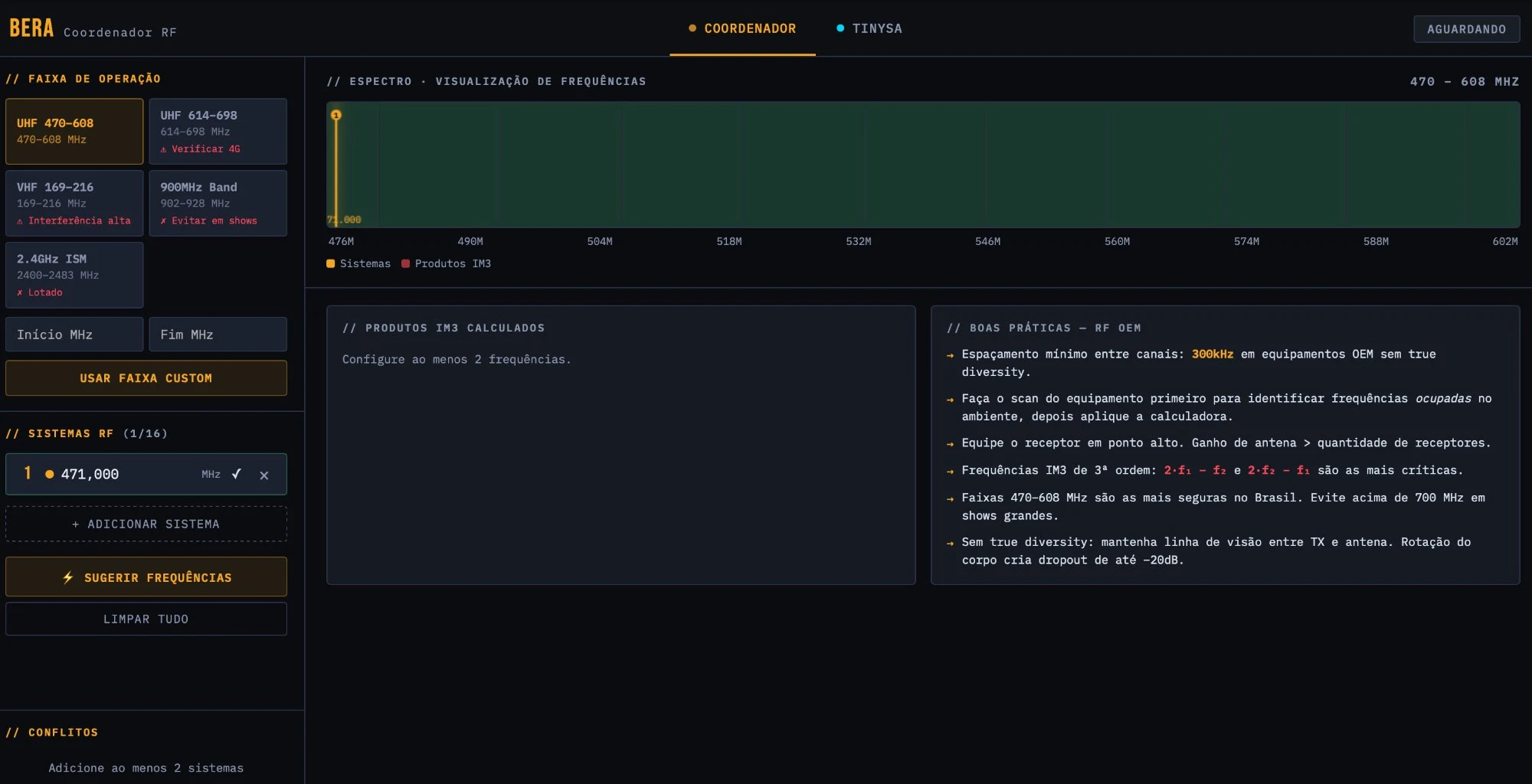 Coordenador RF — Cálculo IM3 com TinySA